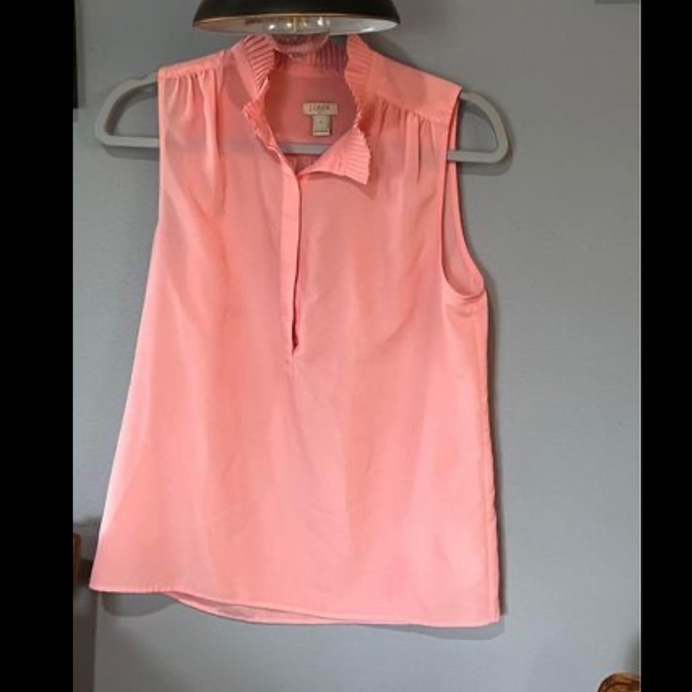 J. Crew Peach Sleeveless Ruffle Collar Blouse Size 6